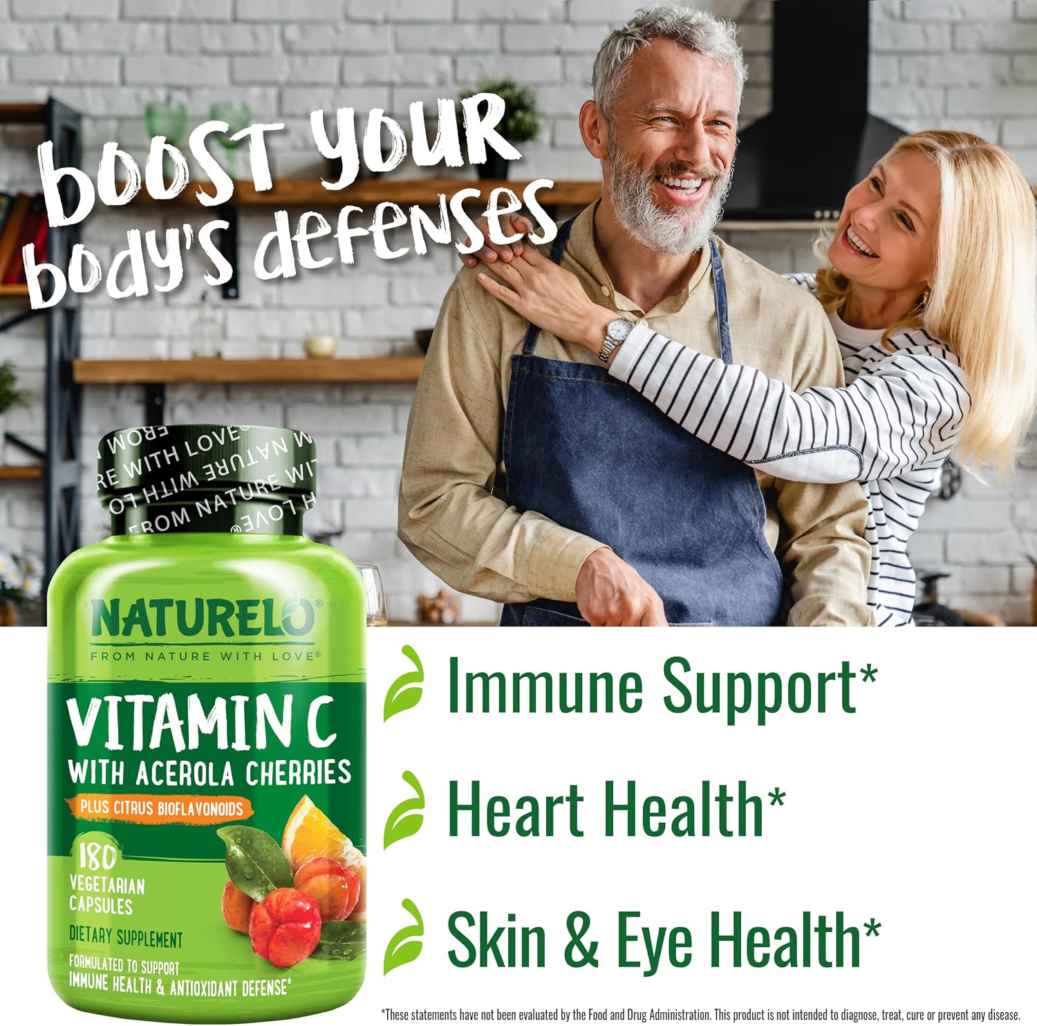 NATURELO Vitamina C con Extracto Orgánico de Acerola y Bioflavonoides Cítricos - Suplemento Vegano - 500 mg por Cápsula - 180 Cápsulas (Paquete de 2)