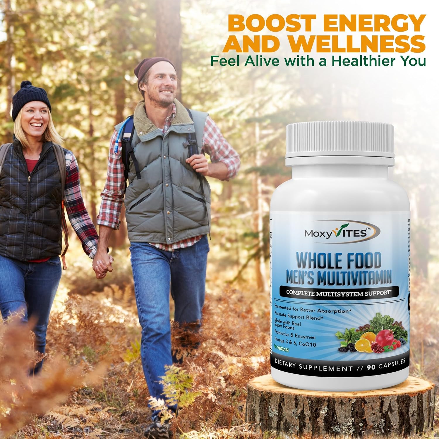 Methylated Men's Multivitamins - Multivitamínico Diario para Hombres con 44 Alimentos Orgánicos Integrales y Nutrientes Fermentados