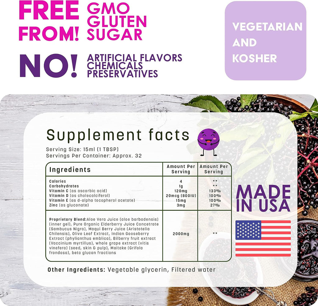 Multivitamínico Líquido para Niños con Saúco Orgánico - 31 Minerales Veganos y Vitaminas - Sin Azúcar - GreenPeach