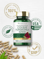 Carlyle Coleus Forskohlii Cápsulas - 100 Unidades | Extracto Estandarizado de Forskolina | Sin Gluten y No-GMO