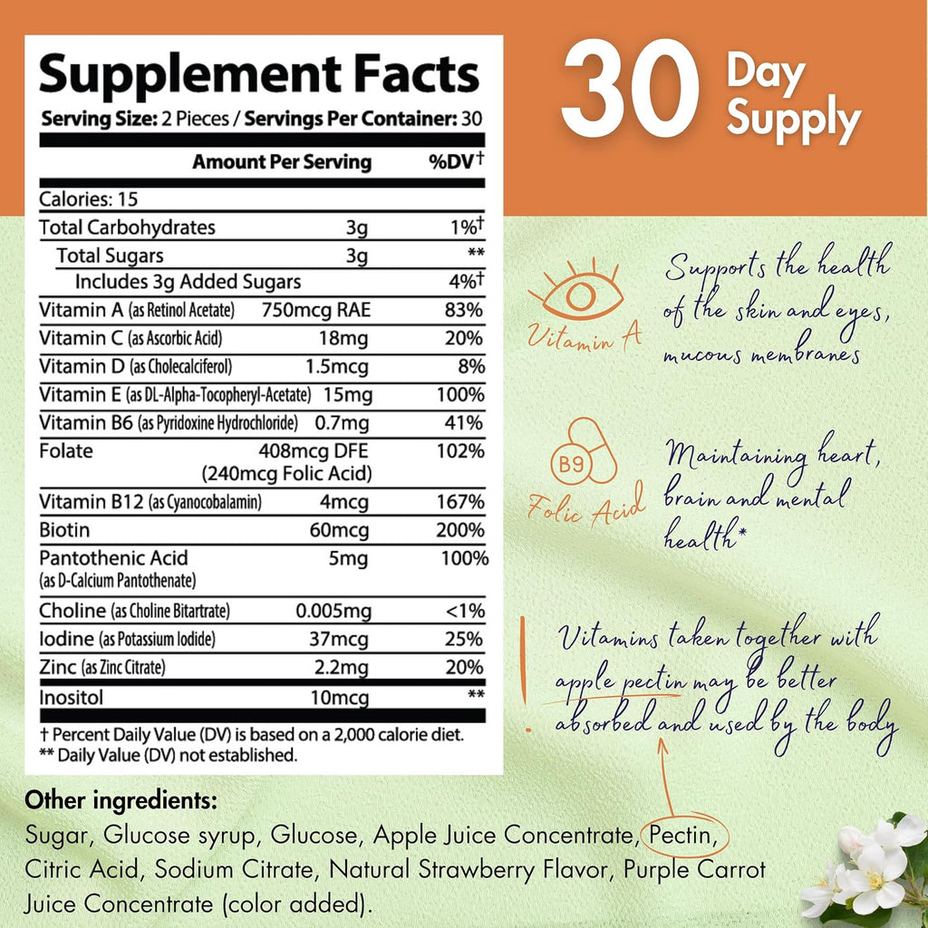healblend Multivitamin Bear Gummies para Adultos | Vitaminas C, D3, B6, B12, Hierro, Zinc