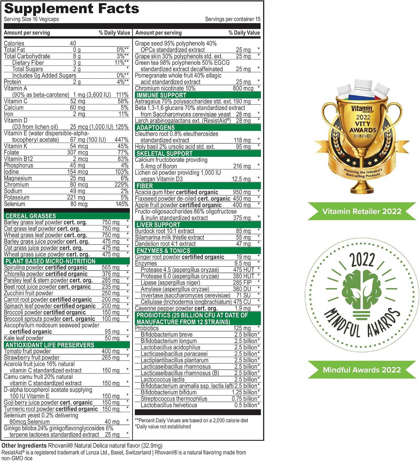 Vibrant Health Green Vibrance, Superalimento Vegano en Comprimidos, 240 Comprimidos