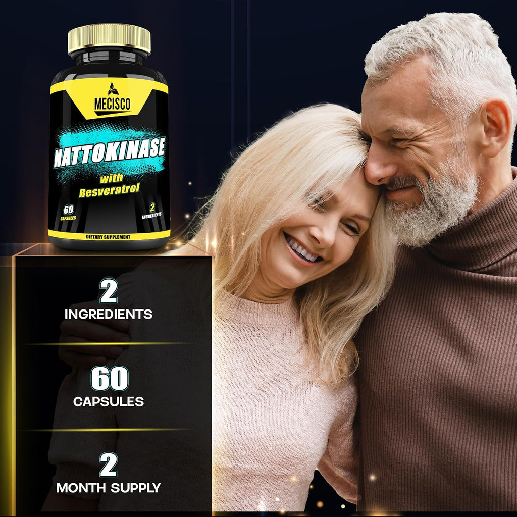 Mecisco Nattokinase con Trans-Resveratrol - 60 Cápsulas - No OGM, Sin Gluten