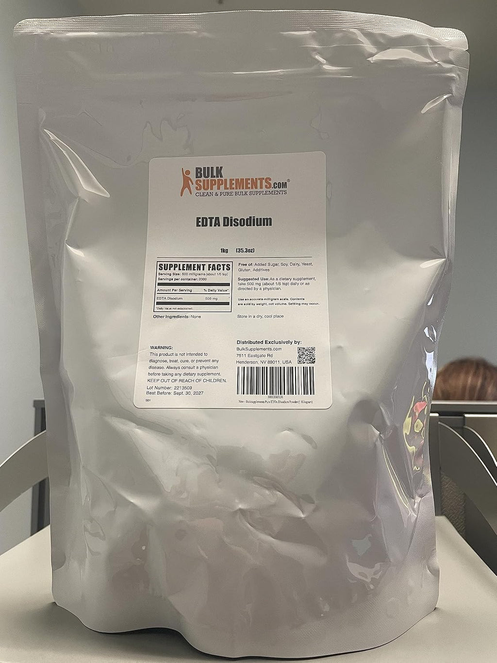 Disodium EDTA Powder - 1 kg (2.2 lbs) - Food Grade, Pure and Gluten Free