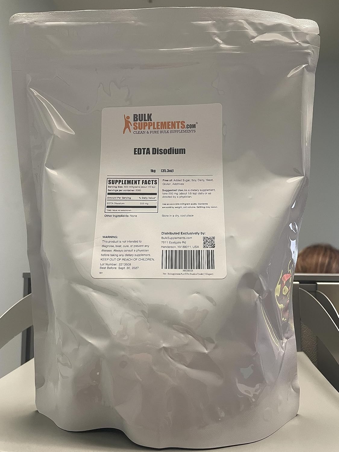 Disodium EDTA Powder - 1 kg (2.2 lbs) - Food Grade, Pure and Gluten Free