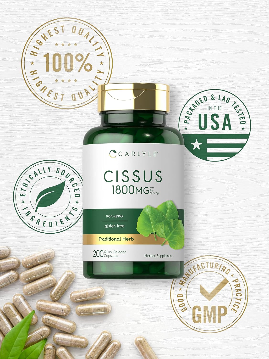 Carlyle Cissus Quadrangularis - 200 Cápsulas - Suplemento de Hierbas Tradicional