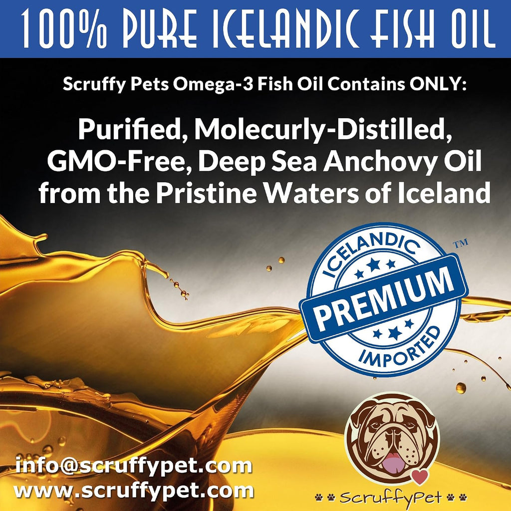ScruffyPet Aceite de Pescado Salvaje Omega 3 Puro para Perros con Vitamina E - 180 Cápsulas