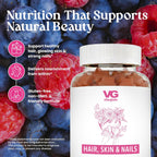 VITA GLOBE Hair, Skin & Nails + Collagen Gummies – 20mg con Vitaminas A, C, D, E, B6 y Biotina, Suplemento de Belleza y Bienestar para el Cabello, Piel y Uñas, 60 Gominolas (Envase de 1)