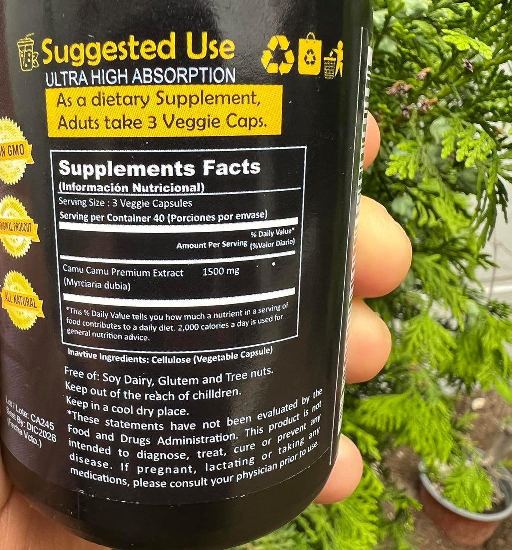 Alkaline Care | Vitamina C de Camu Camu, 1500mg | 100% Natural, Sin OMG, con Extracto de Camu Camu | Apoyo Inmunológico y Colágeno (120 Cápsulas Veganas)