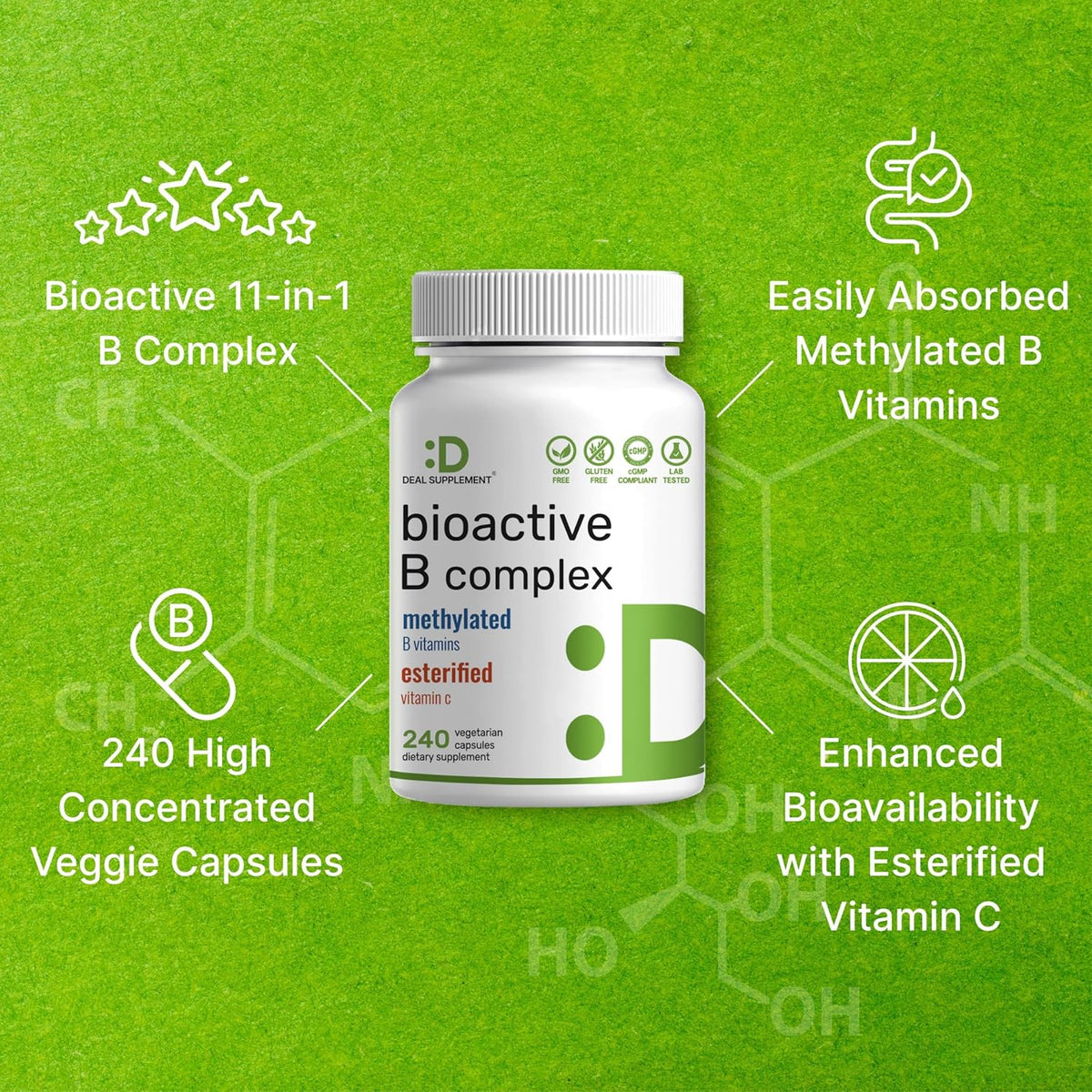 Complejo B Bioactivo con Vitaminas Metiladas y Vitamina C - 240 Cápsulas Veganas – Image 4