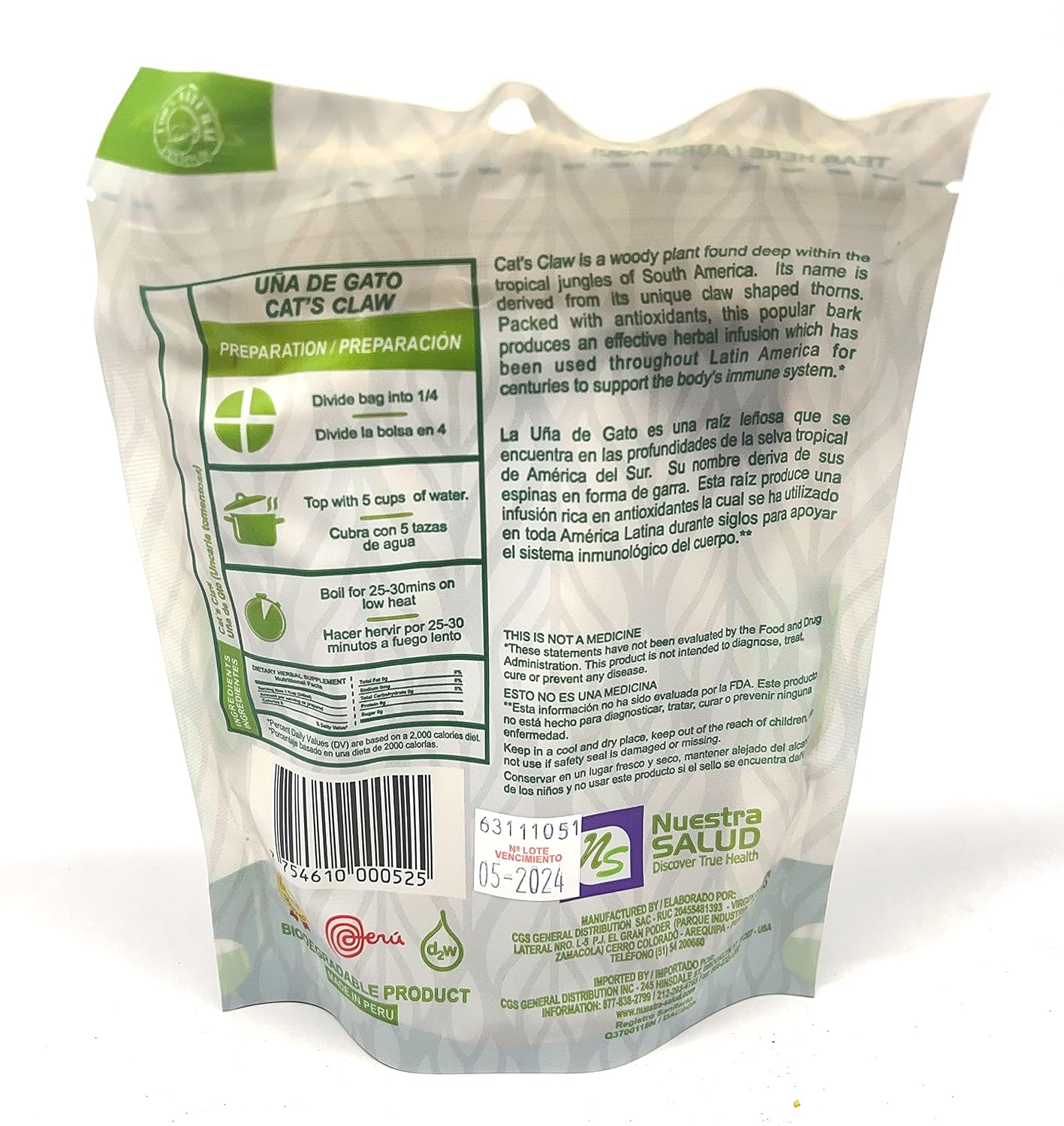 Cat's Claw Bark Herbal Infusion Tea – Uña de Gato (240g) 100% Natural