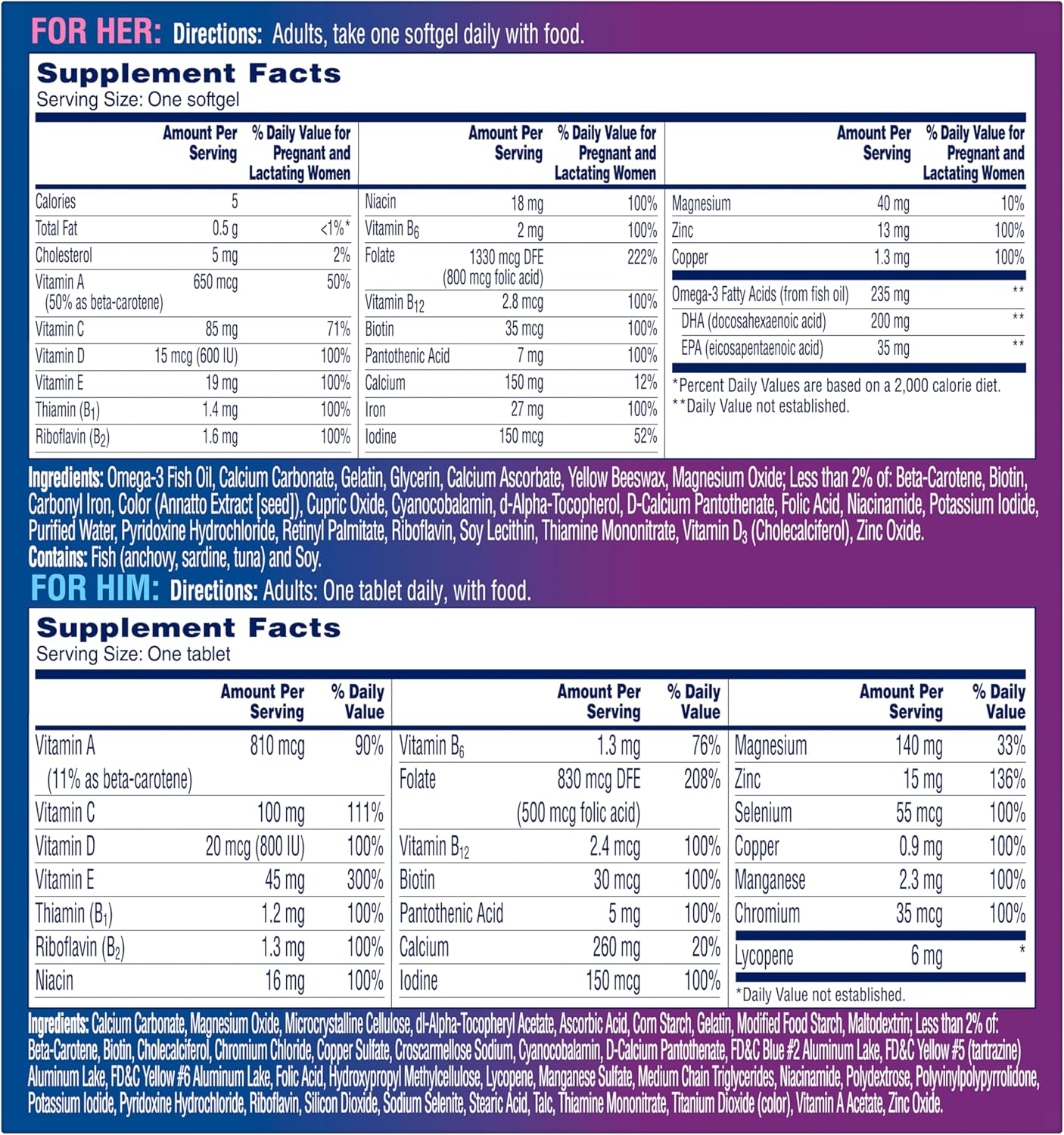 One A Day Pack Pre-Conception for Him and Her - 30+30 Capsules