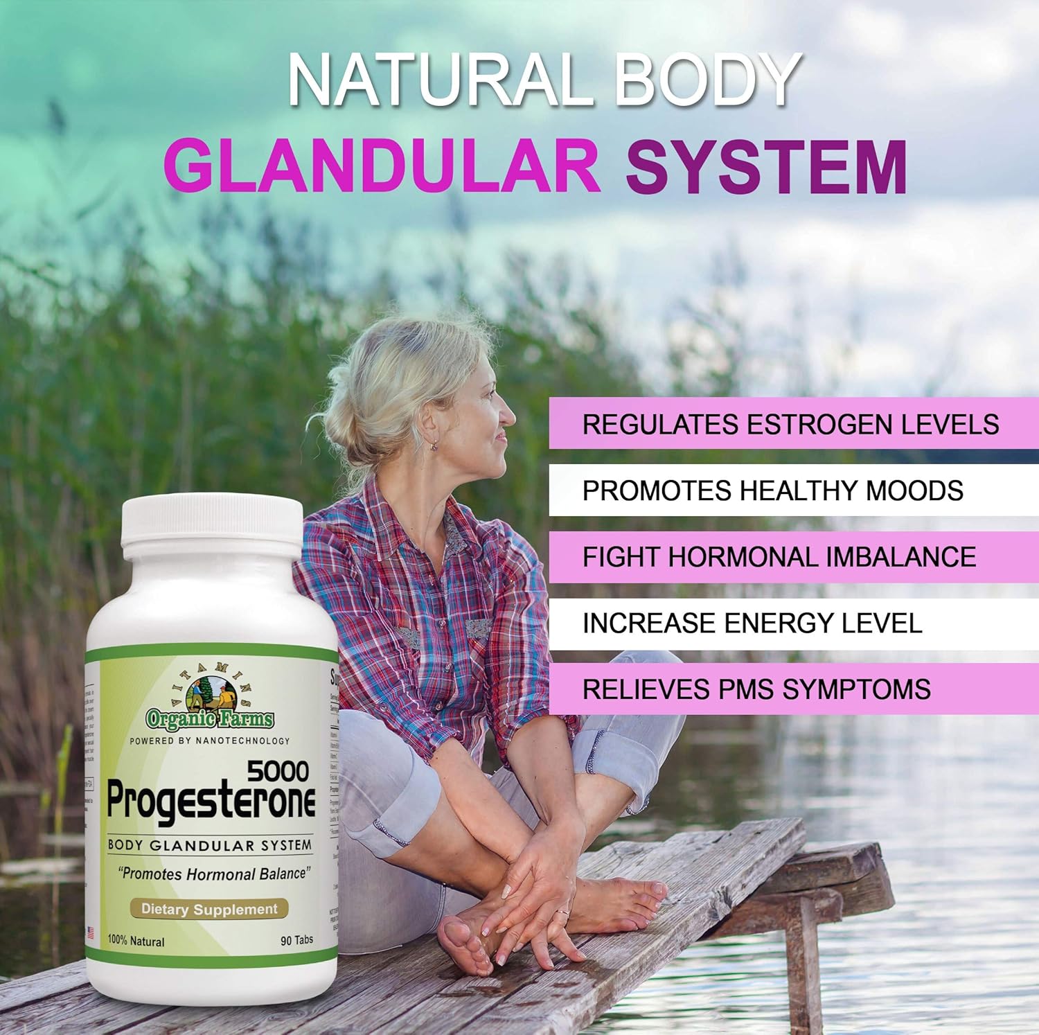 Organic Farms Vitamins Progesterona 5000 - Suplemento de Progesterona Natural, 90 Comprimidos