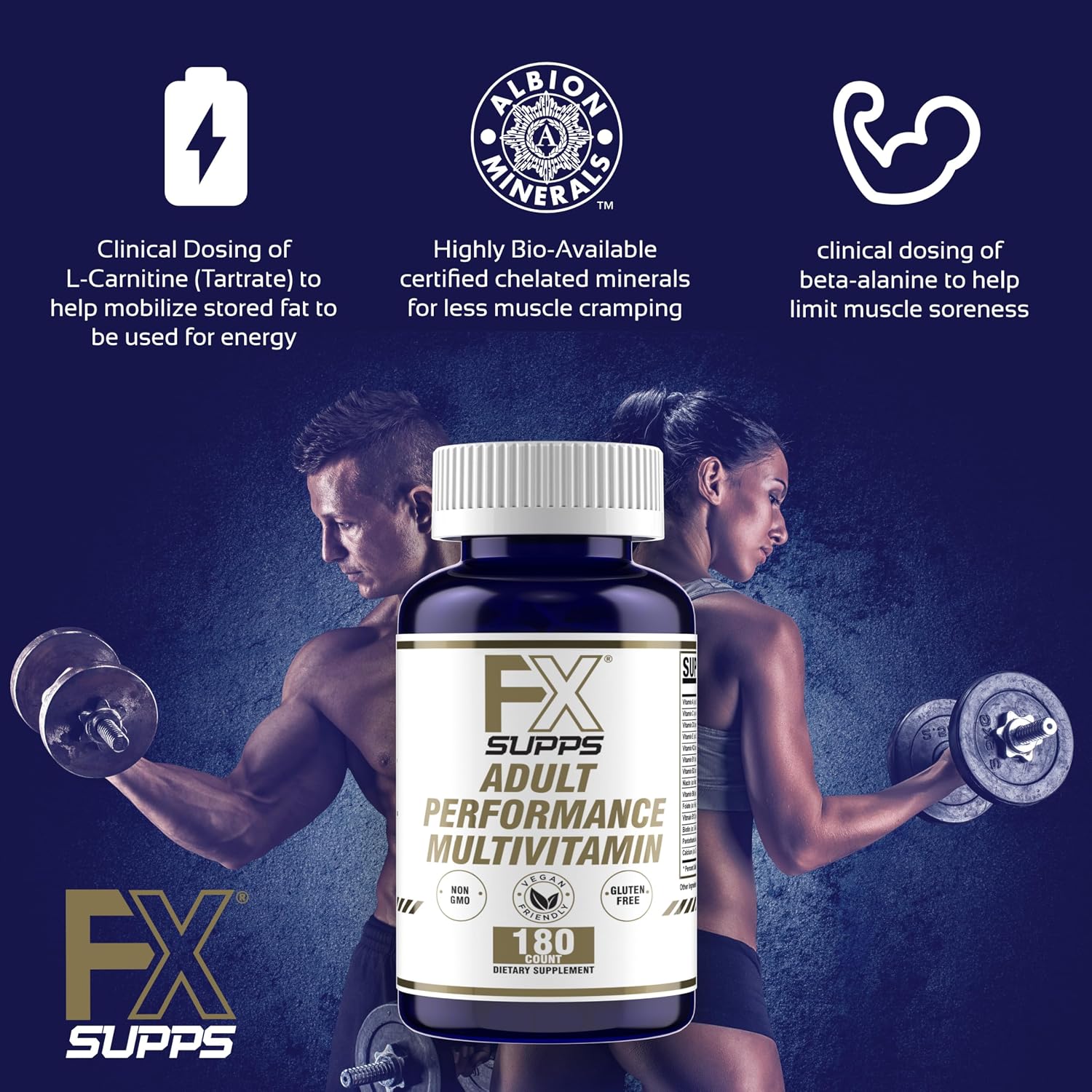 FXSUPPS Performance Multi-Vitamin con Aminoácidos, Beta-Alanina y L-Carnitina, 180 Comprimidos