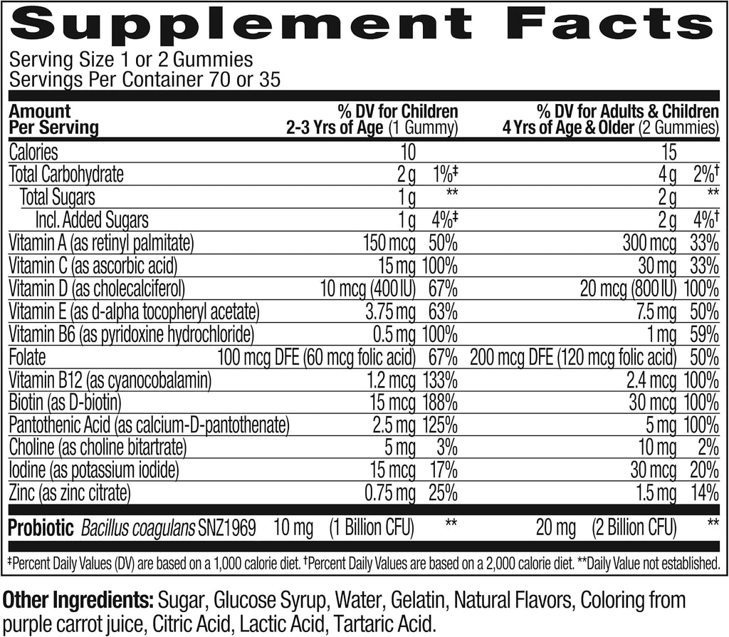 OLLY Kids Multivitamin & Probiotic Gummy - Gomitas Multivitamínicas con Probióticos para Niños, Sabor Berry, 70 Unidades