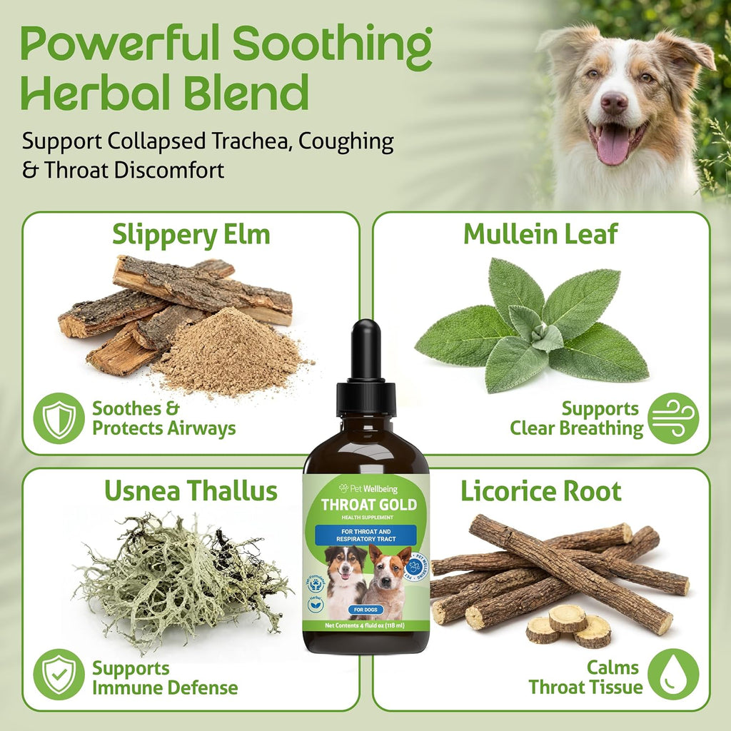Pet Wellbeing Throat Gold para Perros - Fórmula Líquida 118 ml