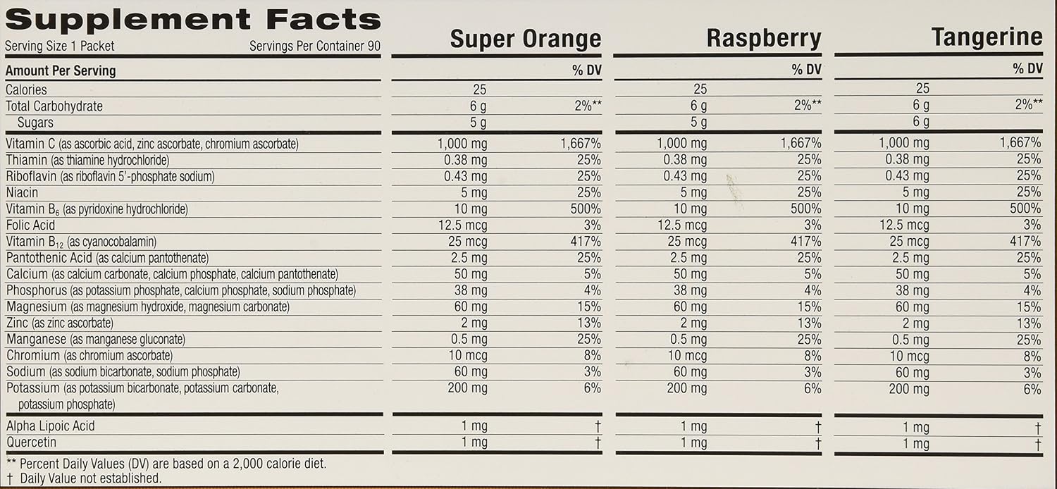 Emergen-C Vitamin C 1000mg, 90 Sachets, 3-Flavor Variety Pack