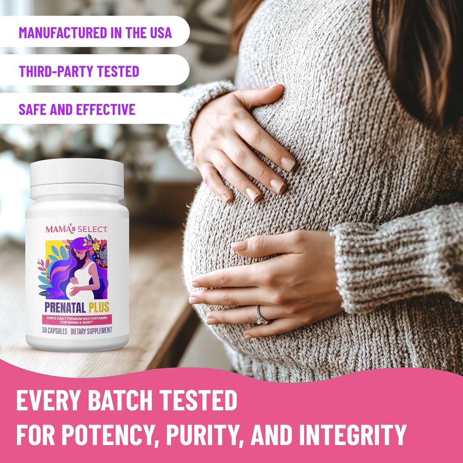 Mama's Select Vitaminas Prenatales – Sin Alérgenos, MTHFR Friendly, Folato Metilado, 1 Vez al Día, Vegano