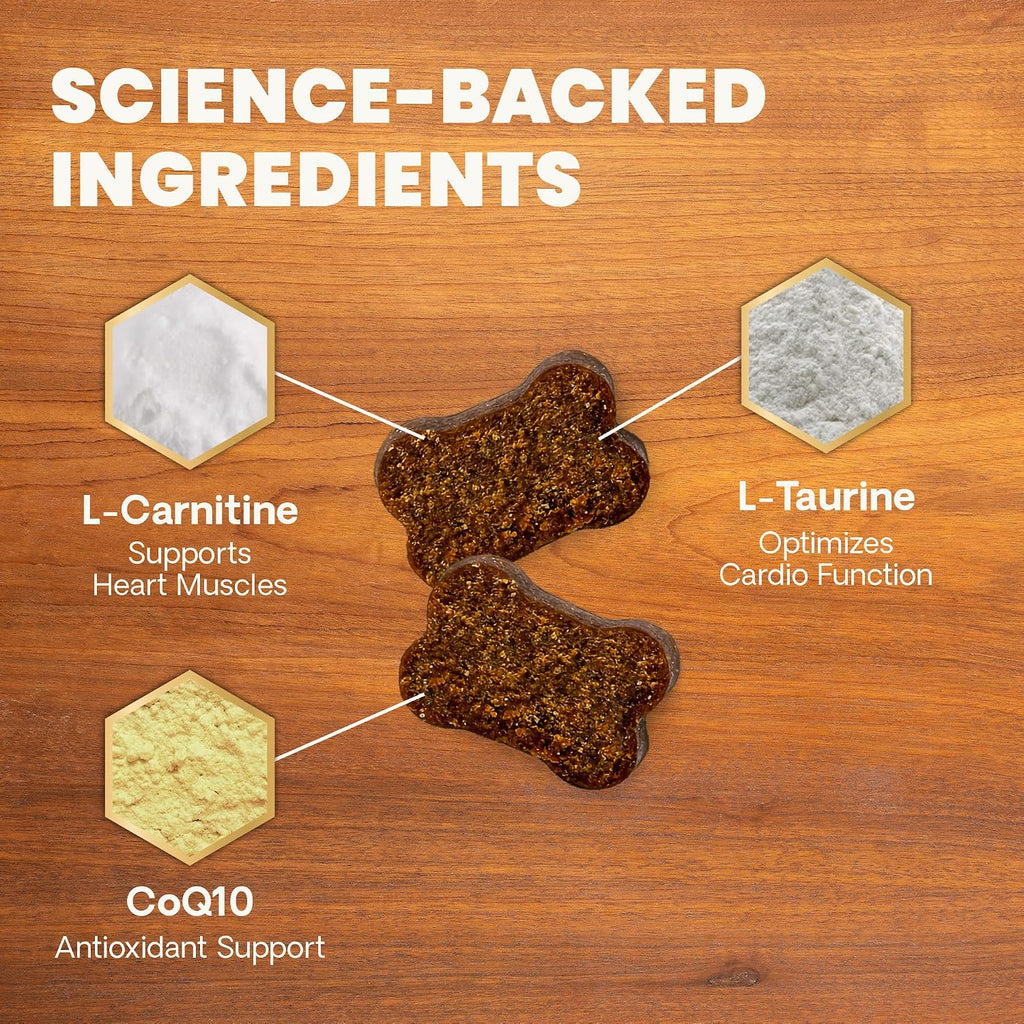 VetriScience Extra Strength Healthy Heart Chews - Suplemento Cardíaco para Perros con Taurina, Carnitina, CoQ10 y Espino, Sabor a Pollo, 60 unidades