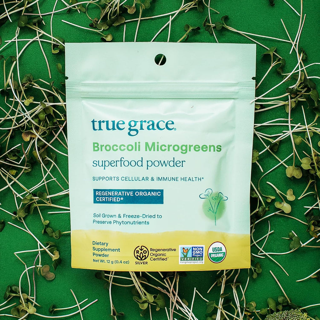 True Grace Broccoli Microgreens - Polvo Superalimento Diario - 0.4 oz (11g) - 30 Servicios