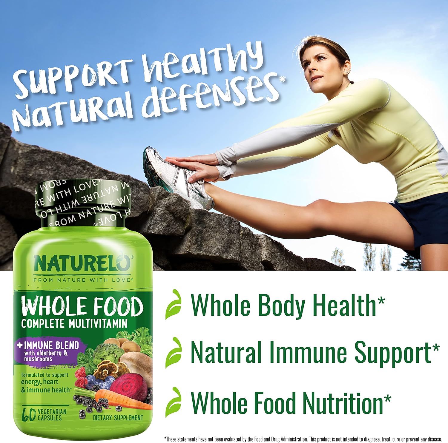 NATURELO Multivitamínico Completo con Elderberry y Setas - 60 Cápsulas Veganas