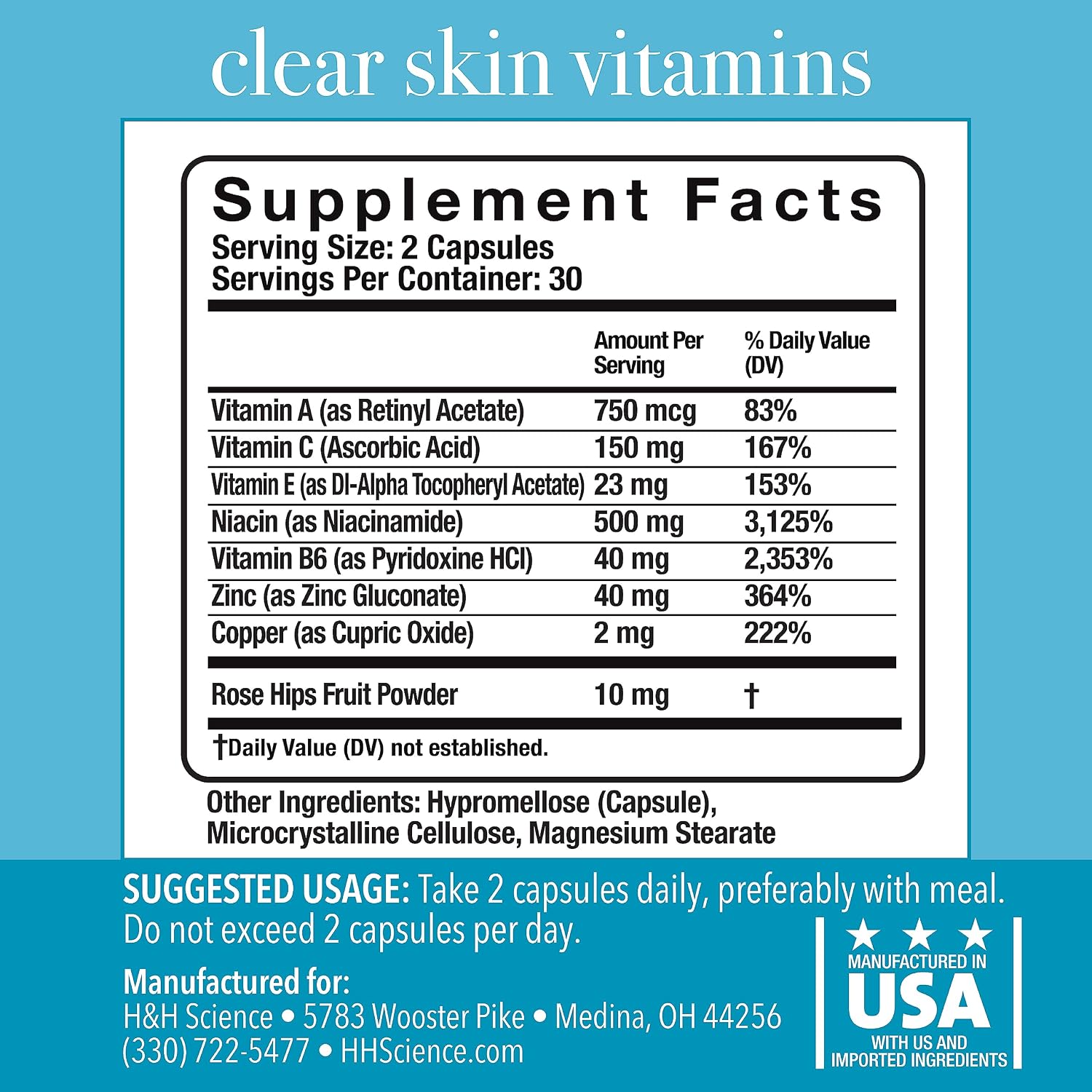 Clear Skin Vitaminas para Piel Clara y Acné - Suplemento para Hombres y Mujeres