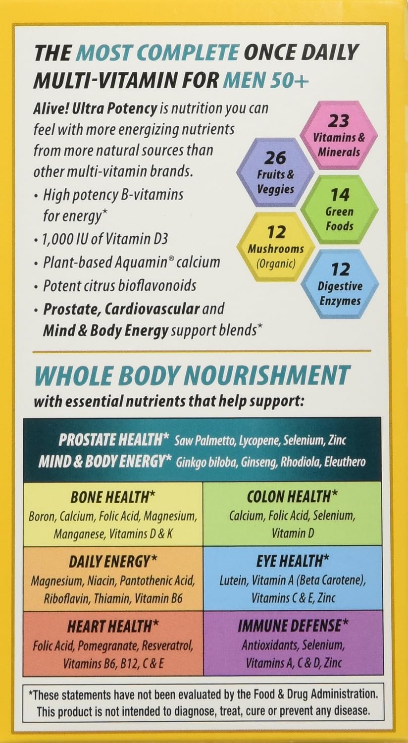 Nature's Way Alive! Men's 50+ Ultra Potency Daily Multivitamin, Food Blends, 60 Tablets (2 Pack)
