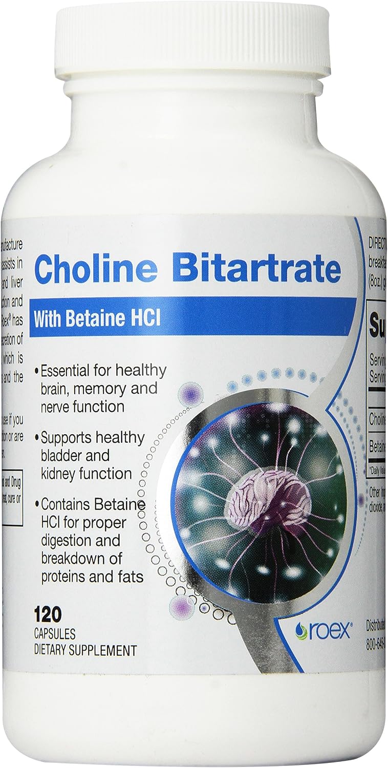 Roex Colina Bitartrato 1000 mg con Betaína HCl - 120 Cápsulas