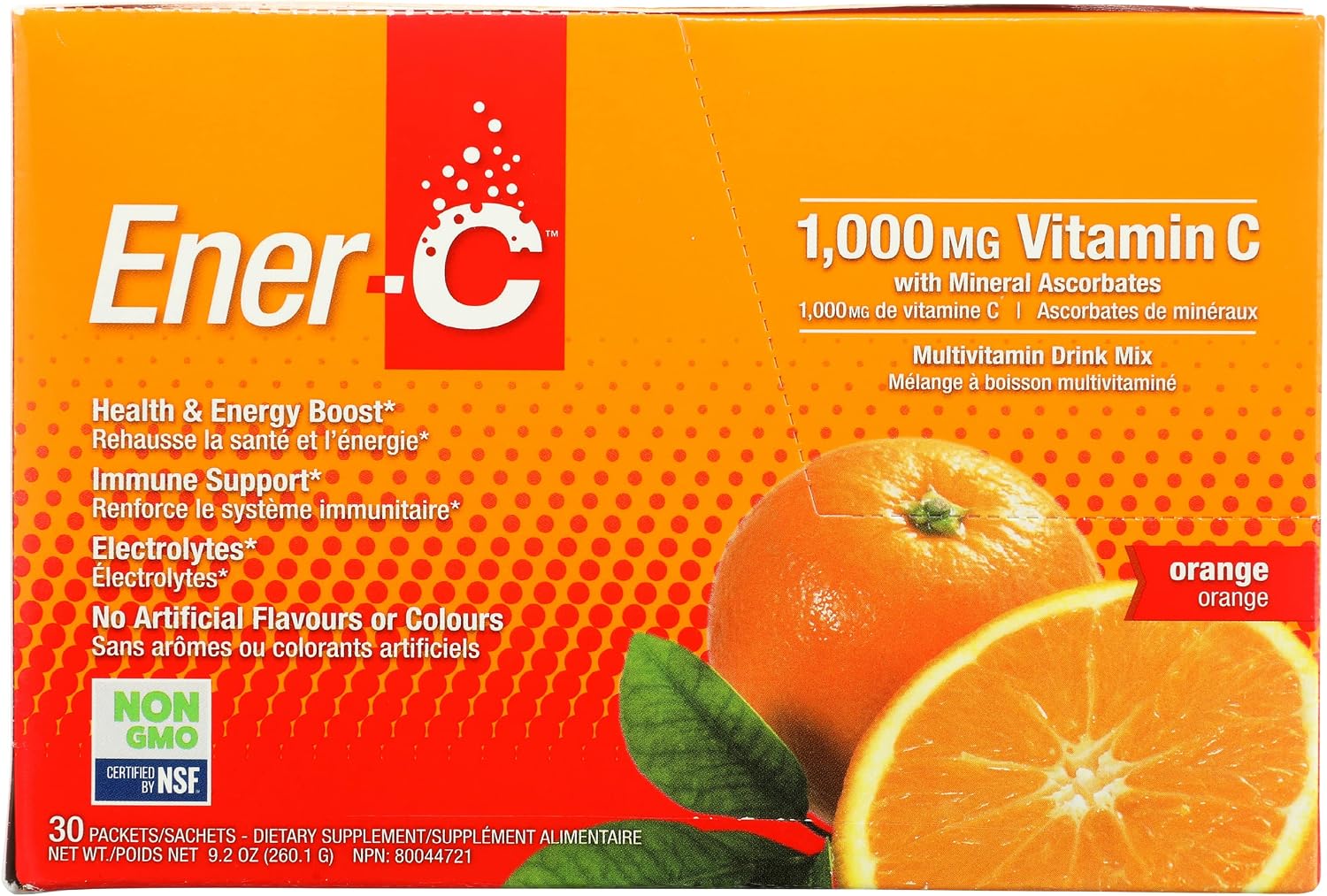 Ener-C Vitamina C 1000 mg Naranja - Bebida Electrolítica con Zinc, 30 Sobres