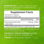 Vitamina B3 Niacinamida 1000 mg - 500 Cápsulas - Sin Rubor