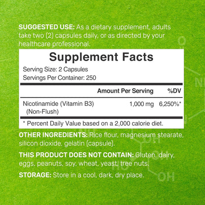Vitamina B3 Niacinamida 1000 mg - 500 Cápsulas - Sin Rubor – Image 2