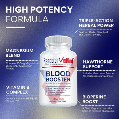Research Verified Blood Booster - 180 – Espino blanco, apio, olivo, ajo, forskolina e hibisco: Estos extractos – Image 3