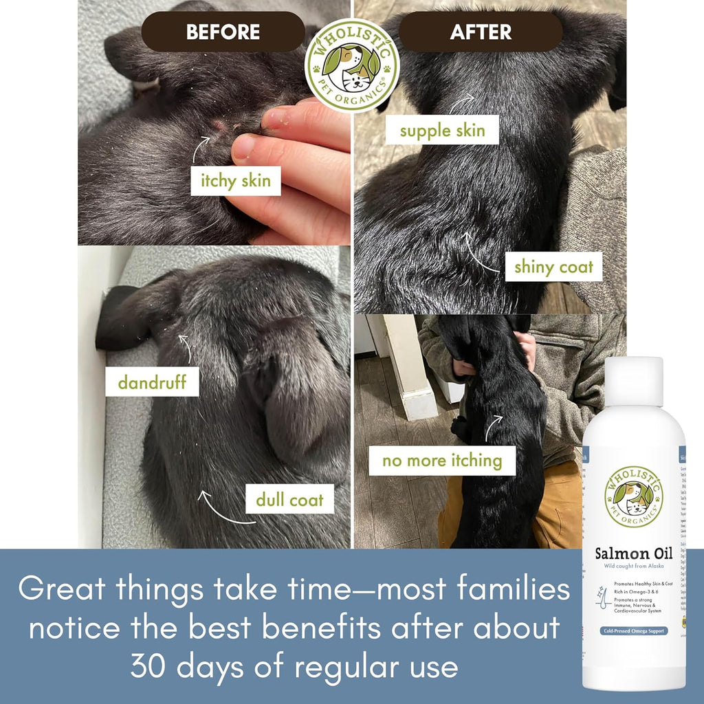 Wholistic Pet Organics Aceite de Salmón Salvaje de Alaska para Perros y Gatos - Omega 3 Liquido - 4 oz