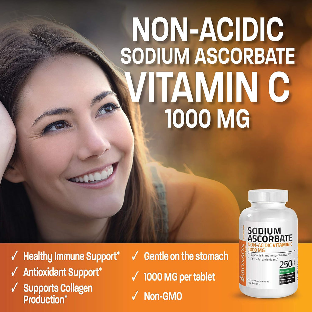 Ascorbato de Sodio Vitamina C 1000 mg - Bronson - No Ácido - 250 Comprimidos