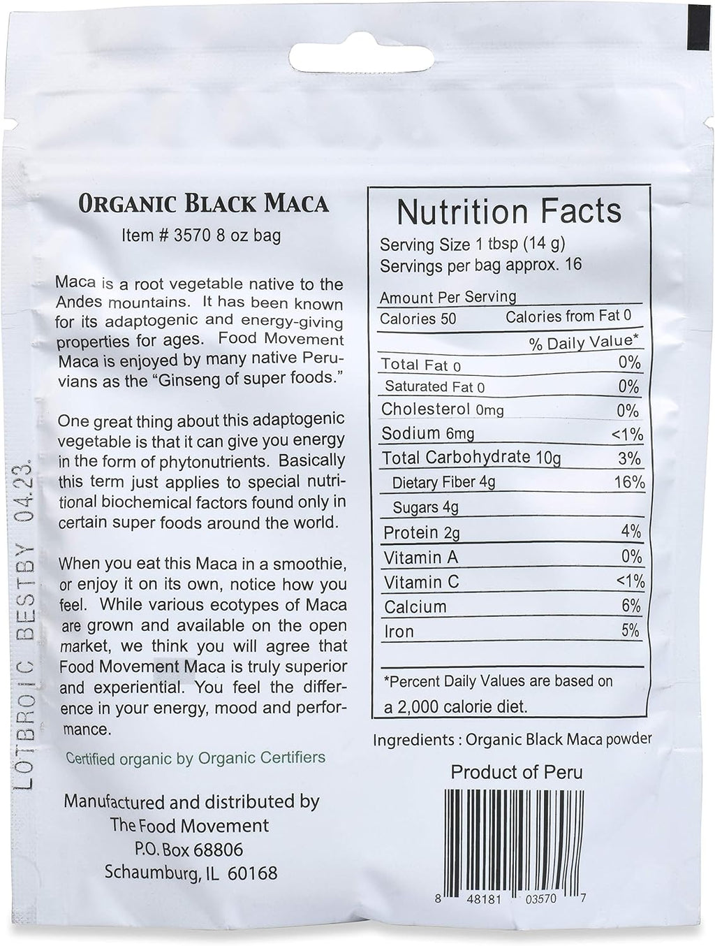 Maca Negra Orgánica en Polvo 227g - Suplemento de Raíz de Maca Negra