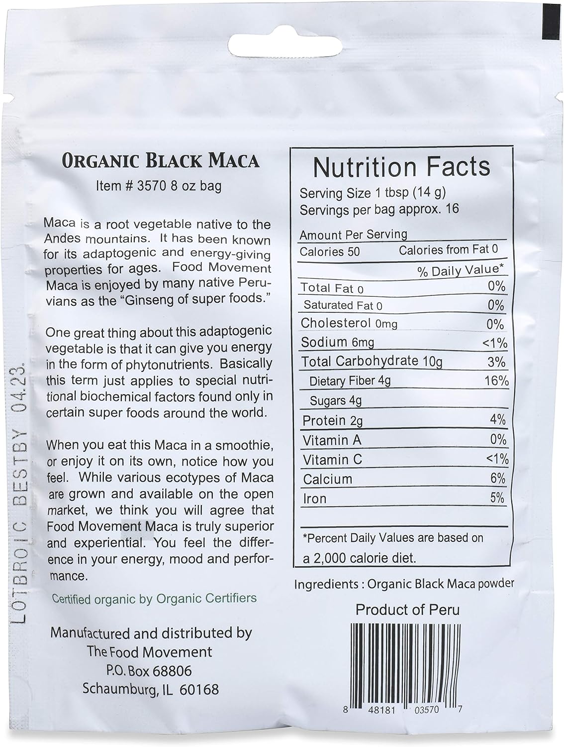 Maca Negra Orgánica en Polvo 227g - Suplemento de Raíz de Maca Negra