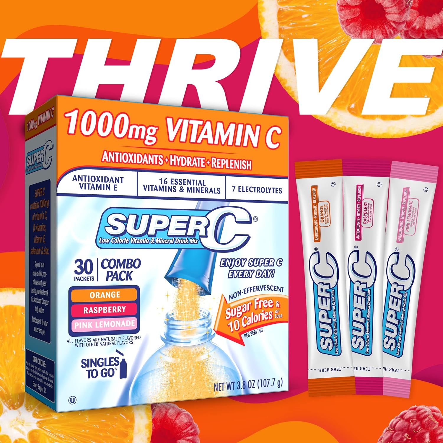 Super C Singles to Go - Pack Variado de 30 Sobres de Vitamina C en Polvo