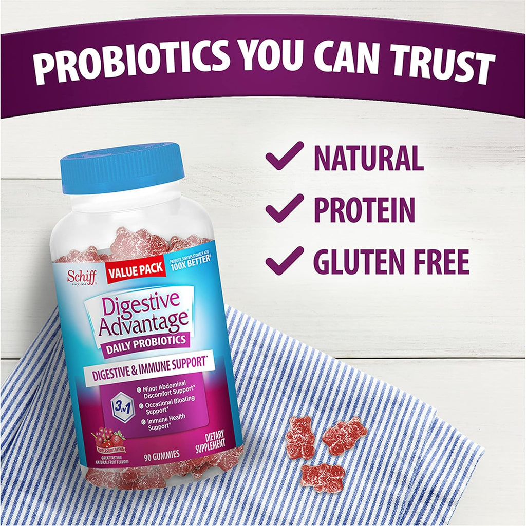Digestive Advantage Gominolas Probióticas Diarias para Salud Digestiva e Inmunológica, Sabor Superfruit, 180 unidades (Envase de 2)
