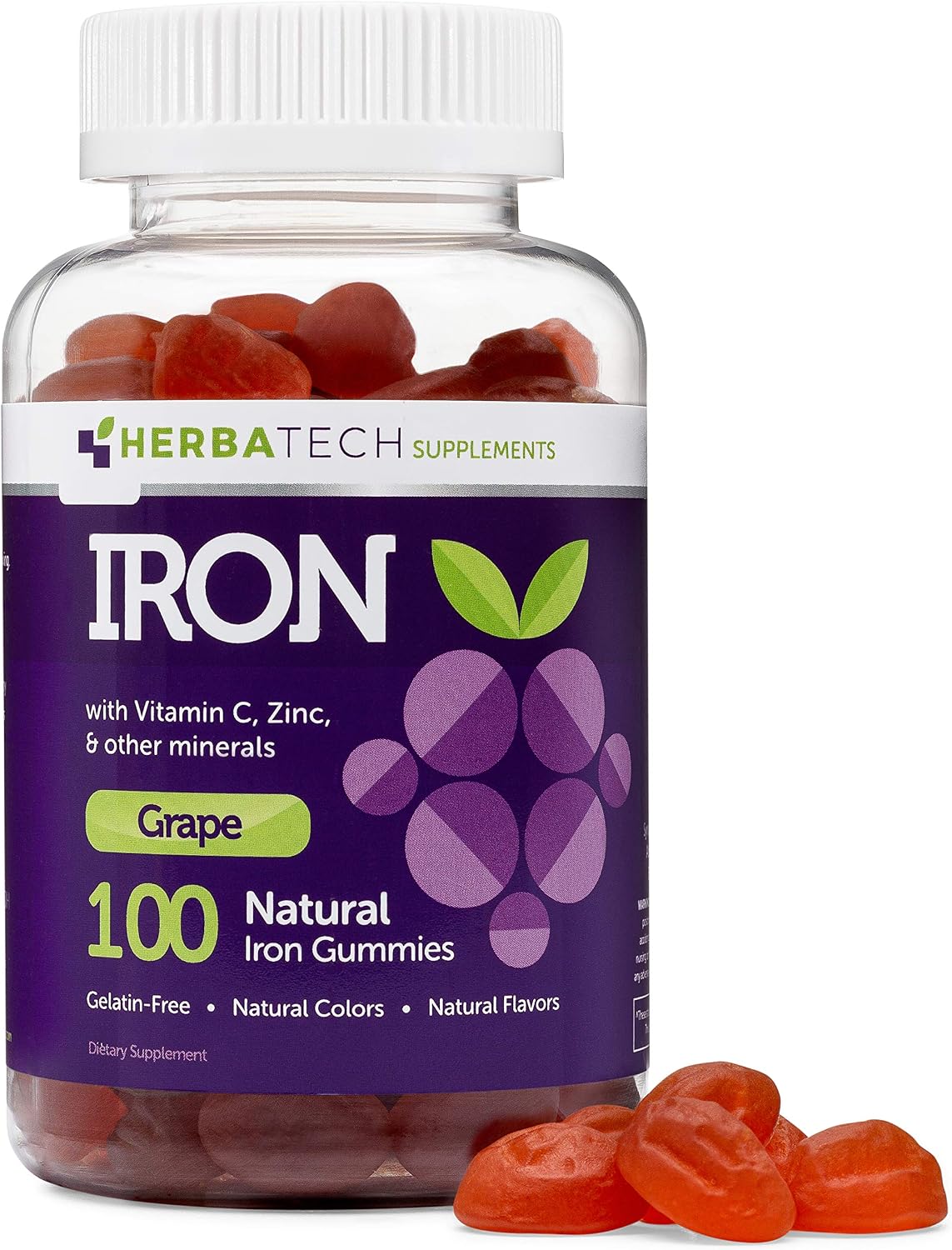 Gomitas de Hierro y Multivitamínicas - Adultos y Niños - Sabor a Uva - Vegano - Herbatech