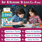 Ez-Focus Gominolas para Niños y Adolescentes – Apoyo al Enfoque Cerebral, Memoria y Concentración, DHA y Omega-3, 60 gominolas