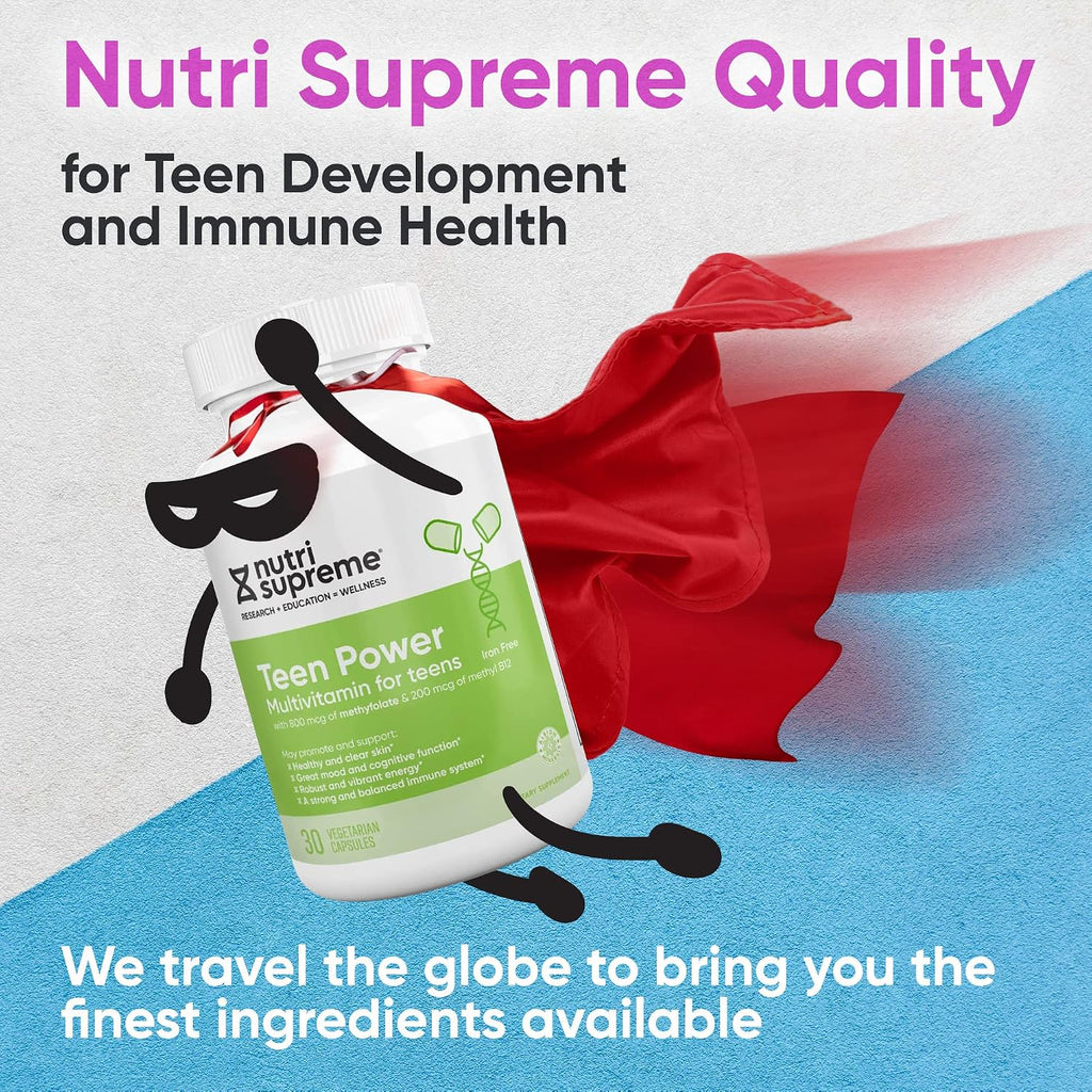 Multivitamínico para Adolescentes Nutri Supreme – Vitaminas para Chicos y Chicas de 12 a 17 Años, Fórmula Completa con Vitaminas C, D, E y Complejo B, 30 Cápsulas
