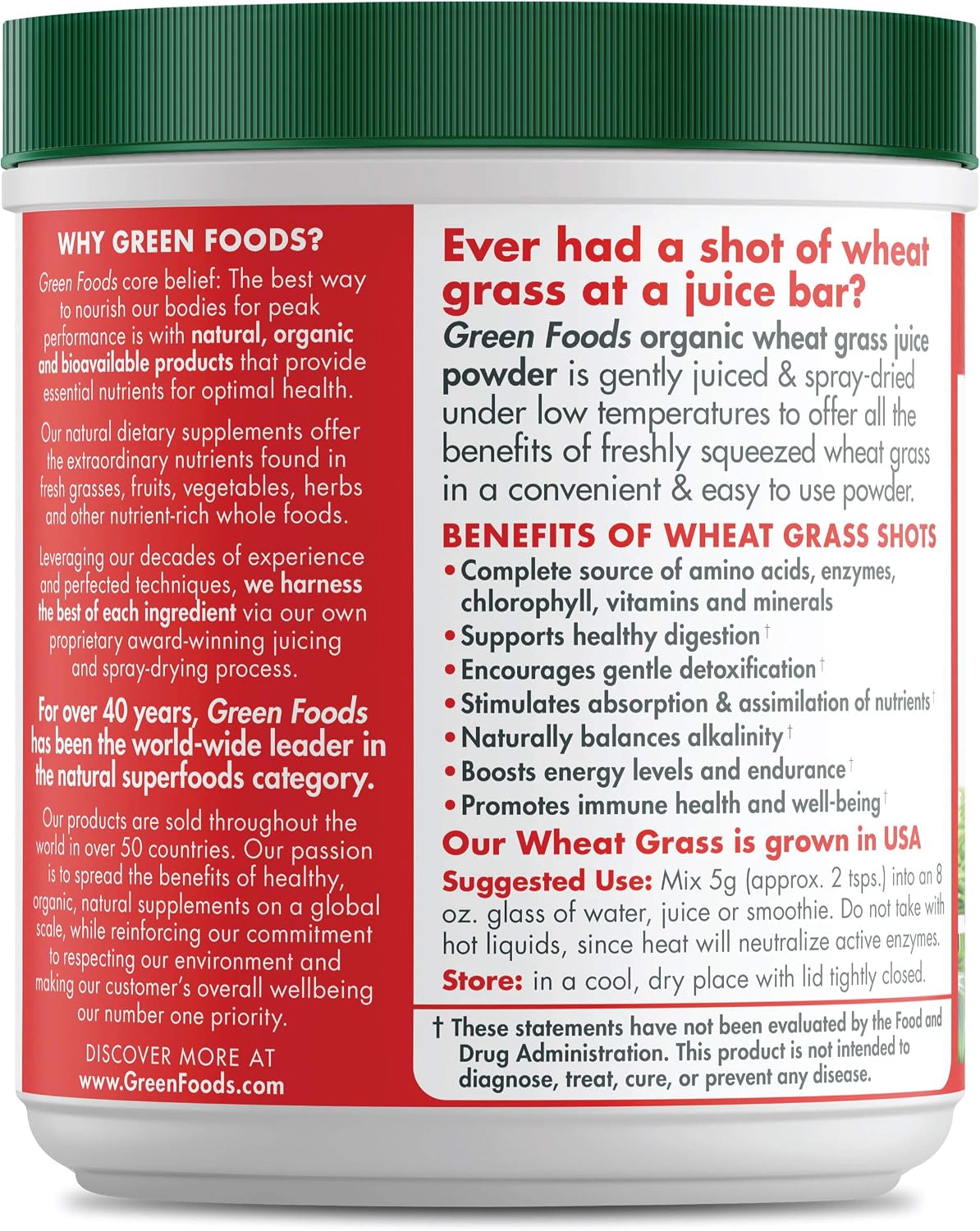 Green Foods Wheat Grass Shots, 5.3 oz – Orgánico, Vegano, Sin Gluten