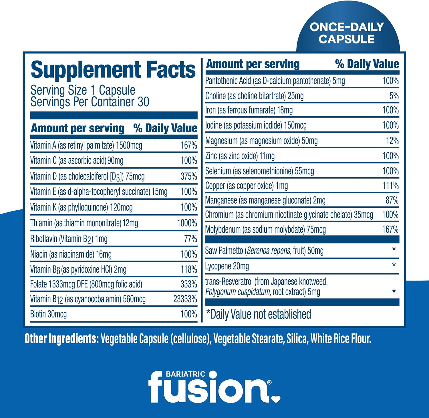 Bariatric Fusion Multivitamínico para Hombres con Hierro – Fórmula diaria para cirugía bariátrica – 30 Cápsulas