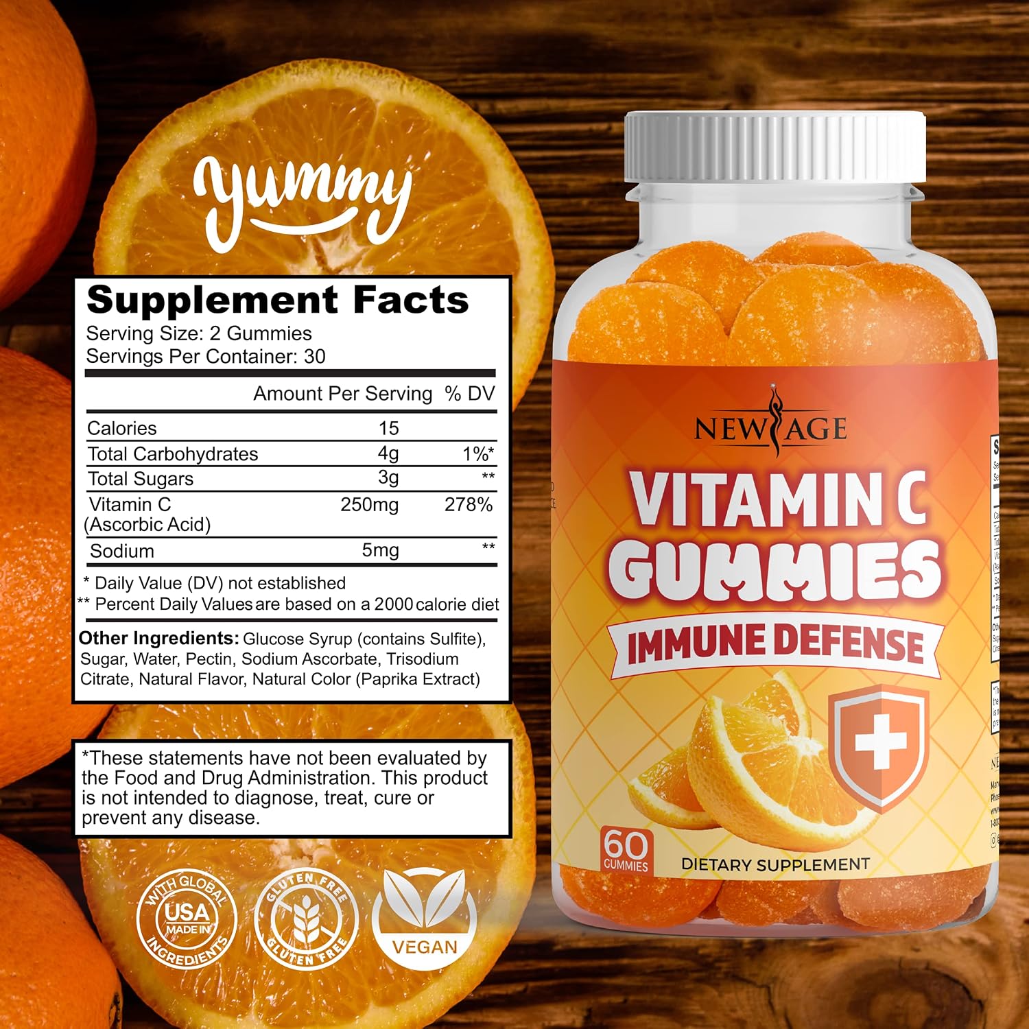 NEW AGE Vitamin C Gummies - Naranja - 60 Gomitas - Sin Gluten - Vegetariano