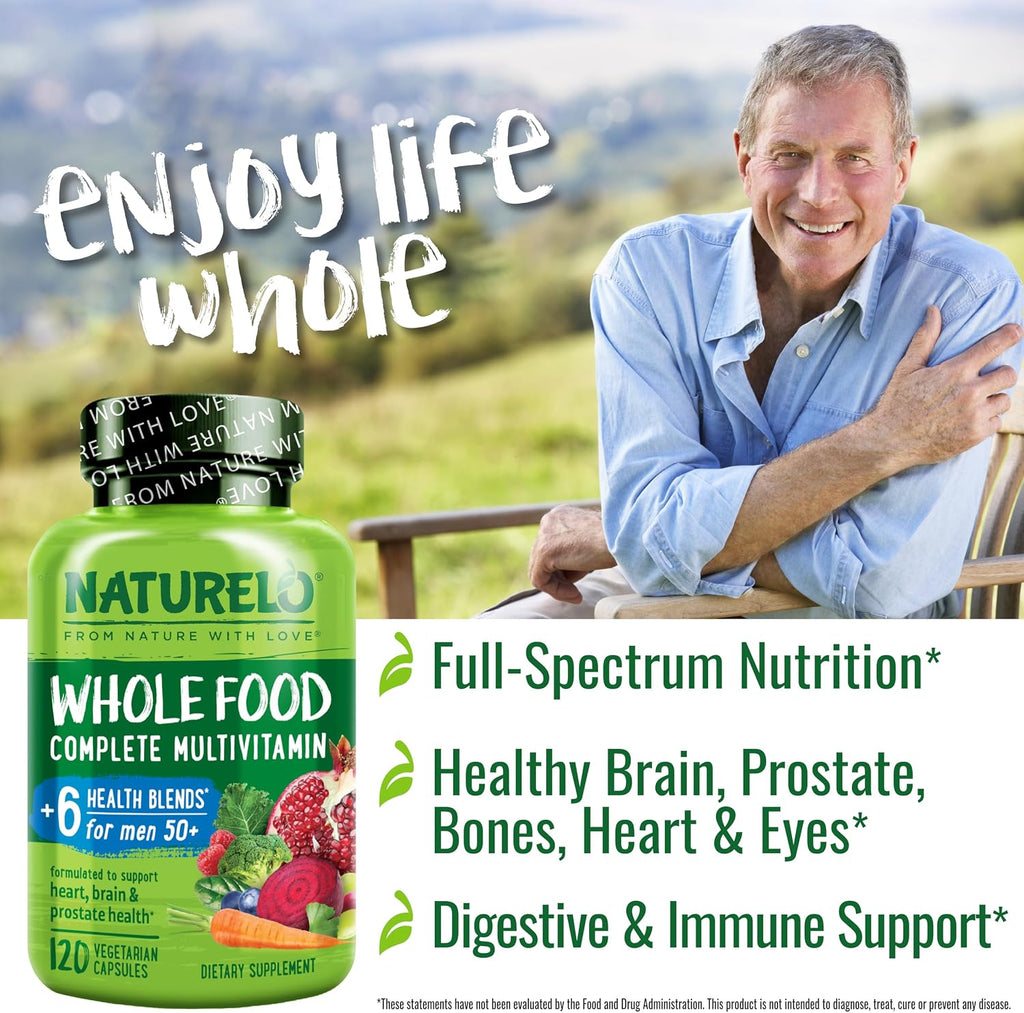NATURELO Multivitamínico Completo para Hombres 50+ - 120 Cápsulas - Vegano - con Vitaminas, Minerales y Extractos Herbales Orgánicos