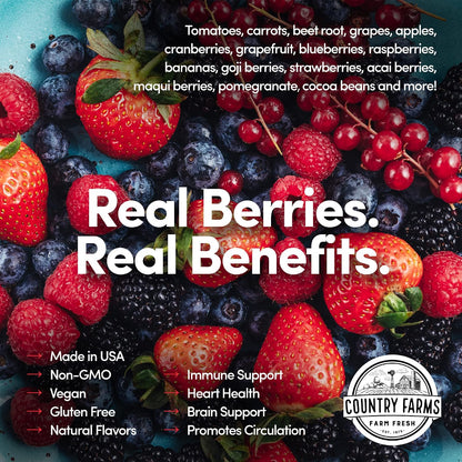 COUNTRY FARMS Super Reds - Superalimento en Polvo, 48 Frutas y Bayas, Antioxidantes, 20 Porciones, Sabor a Bayas Mixtas – Image 5