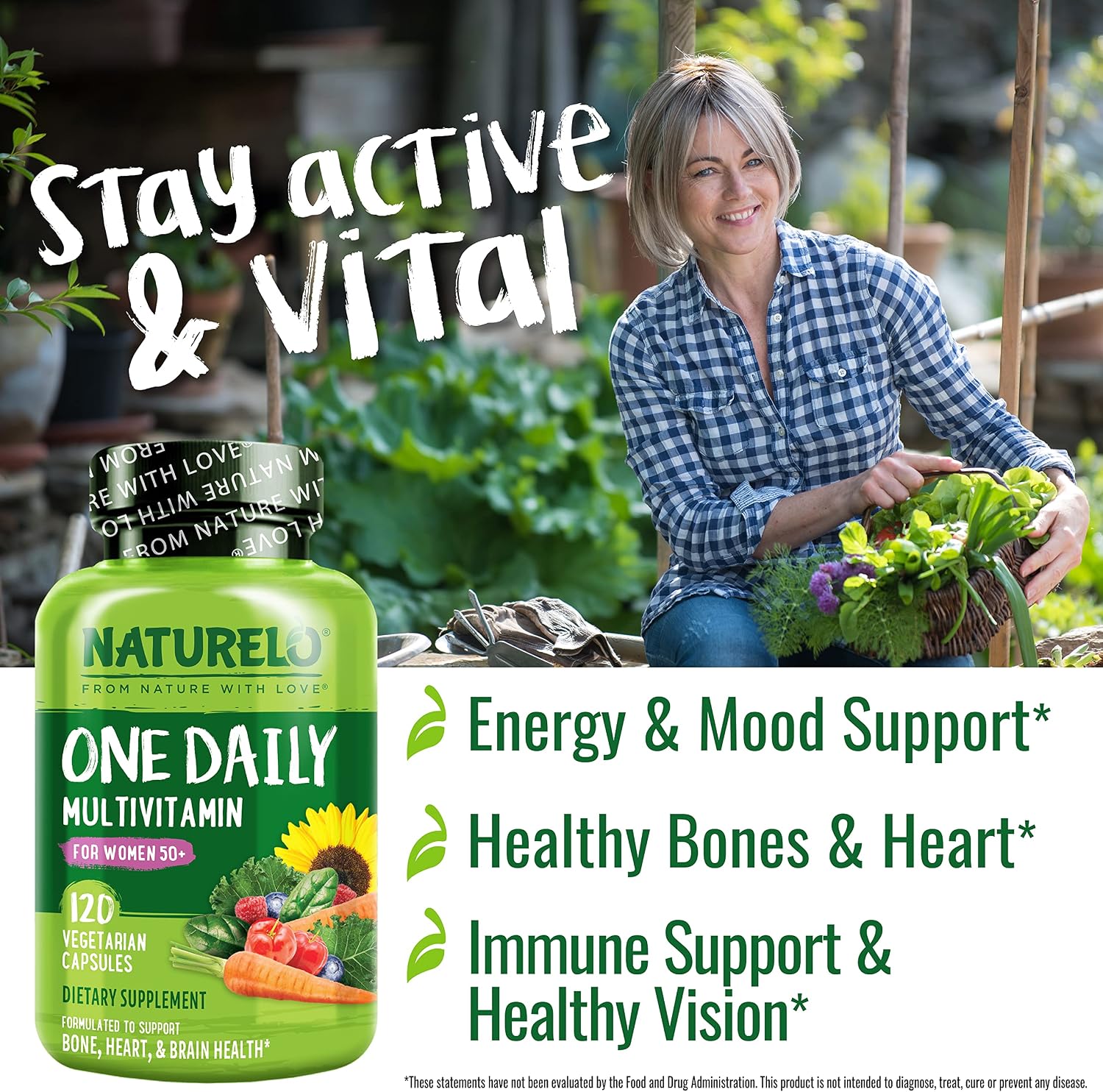 NATURELO Multivitamínico Diario para Mujeres 50+ (Sin Hierro) - Apoyo Menopausia - 120 Cápsulas