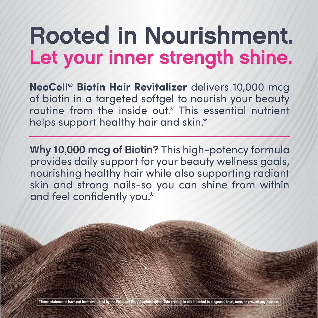 NeoCell Biotin Hair Revitalizer 10000 mcg | 300 Cápsulas blandas | Fórmula nutritiva diaria | Para mujeres y hombres | Complemento para cabello, piel y uñas