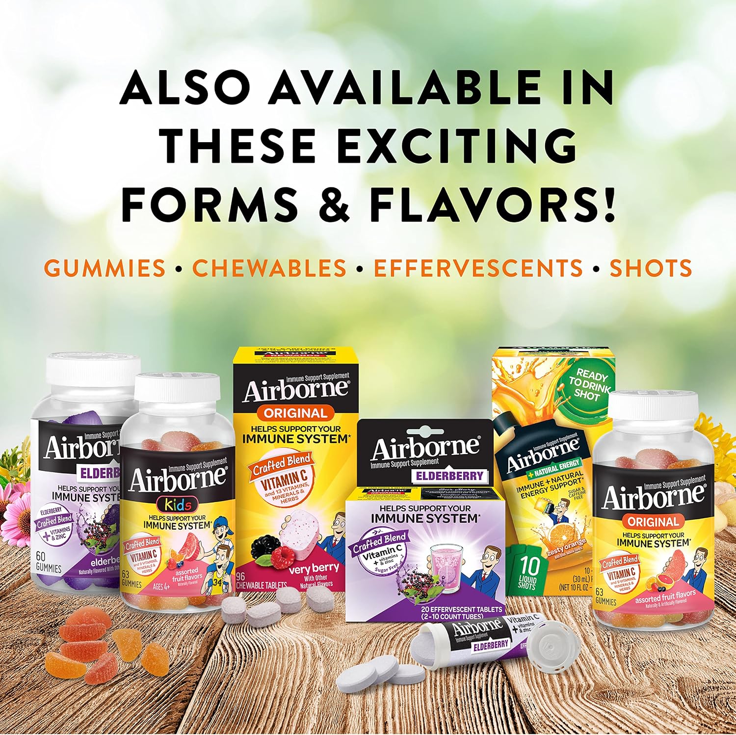 Airborne Gummies de Vitamina C 750 mg para Adultos, Suplemento de Apoyo Inmunológico con Potentes Antioxidantes Vitaminas A, C y E - 63 Gominolas, Sabor Arándano y Granada