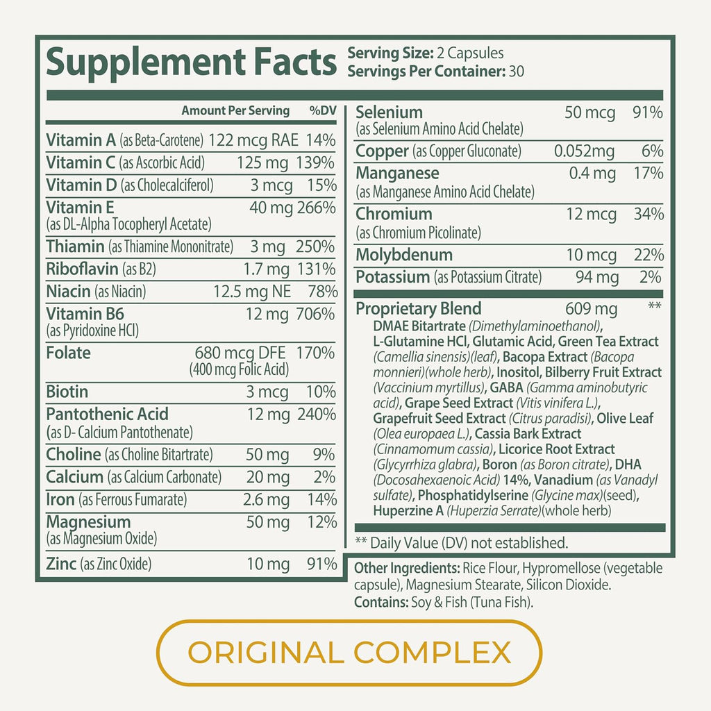 Nootrimind Complex 40 en 1 - Suplemento Nootrópico con Bacopa, DMAE y B12 para Memoria y Enfoque